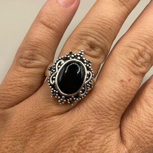 Vintage Silver Black Tone Large Cocktail Statement Ring Size 7